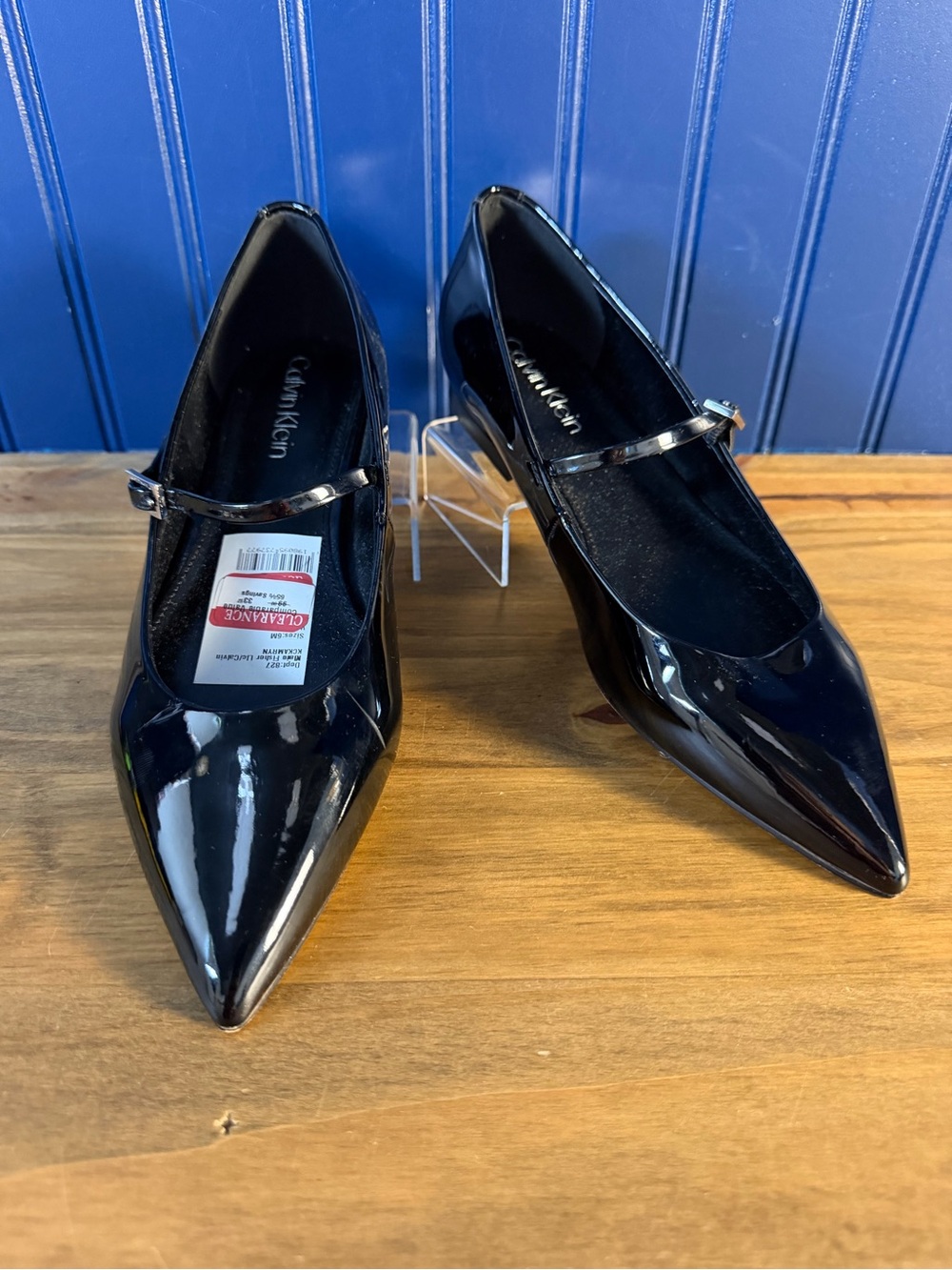 Calvin Klein Black Patent Mary Jane Pointed Toe Flats Size 9M